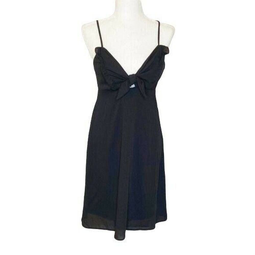 CAD Black Mini Dress V Neck Spaghetti Straps and Bow Design Women's Size M